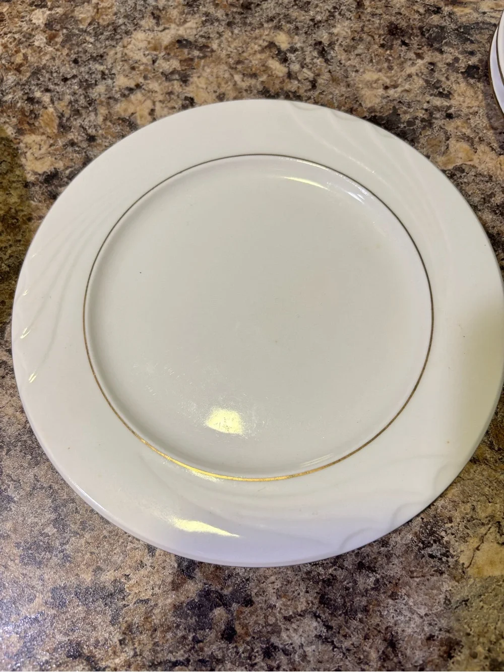 Elegant White Ceramic Dinnerware Bowl, saucers (3) with Gold Trim, salad plate1.